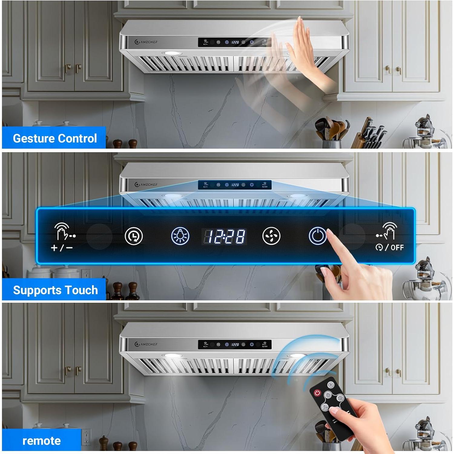 Campana Extractora AMZCHEF 75cm Acero Inoxidable 750CFM 3 Velocidades