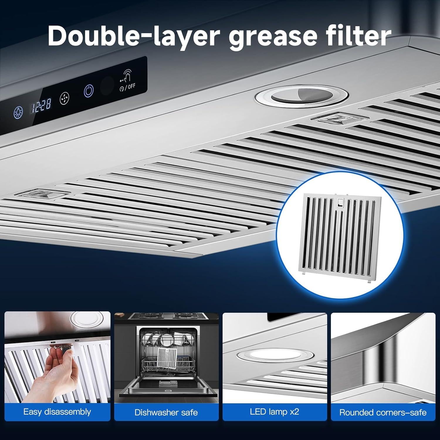 Campana Extractora AMZCHEF 75cm Acero Inoxidable 750CFM 3 Velocidades