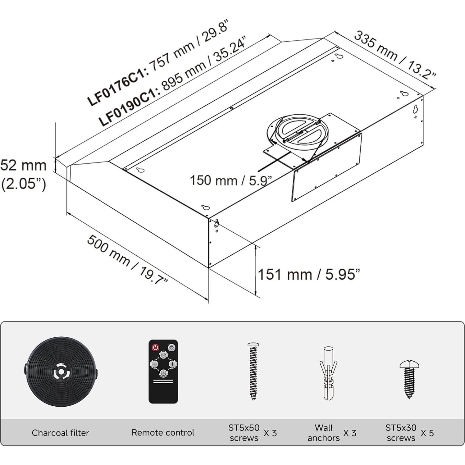 Campana Extractora AMZCHEF 75cm Acero Inoxidable 750CFM 3 Velocidades