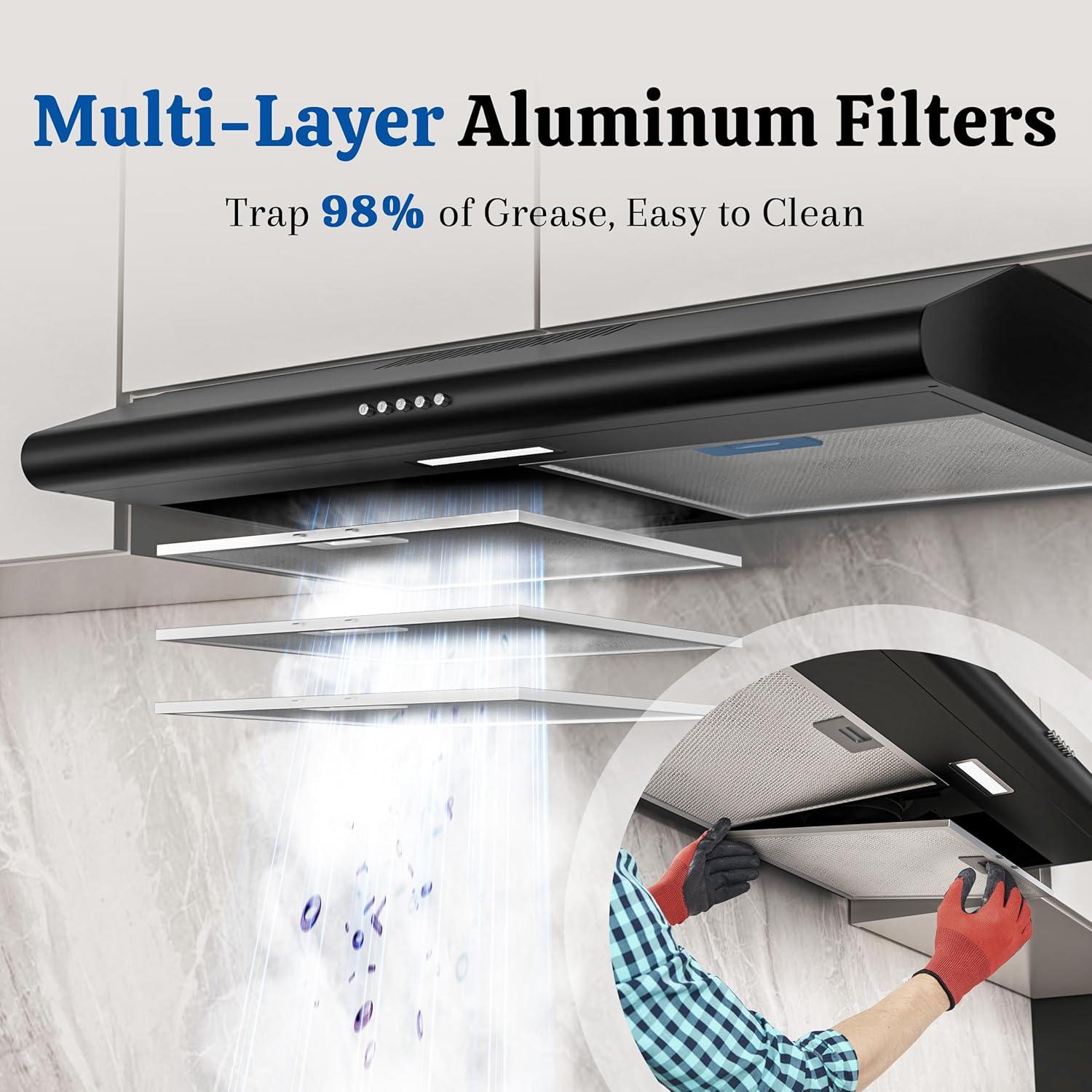 Campana Extractora FIREGAS 30" Negra Bajo Gabinete 250 CFM