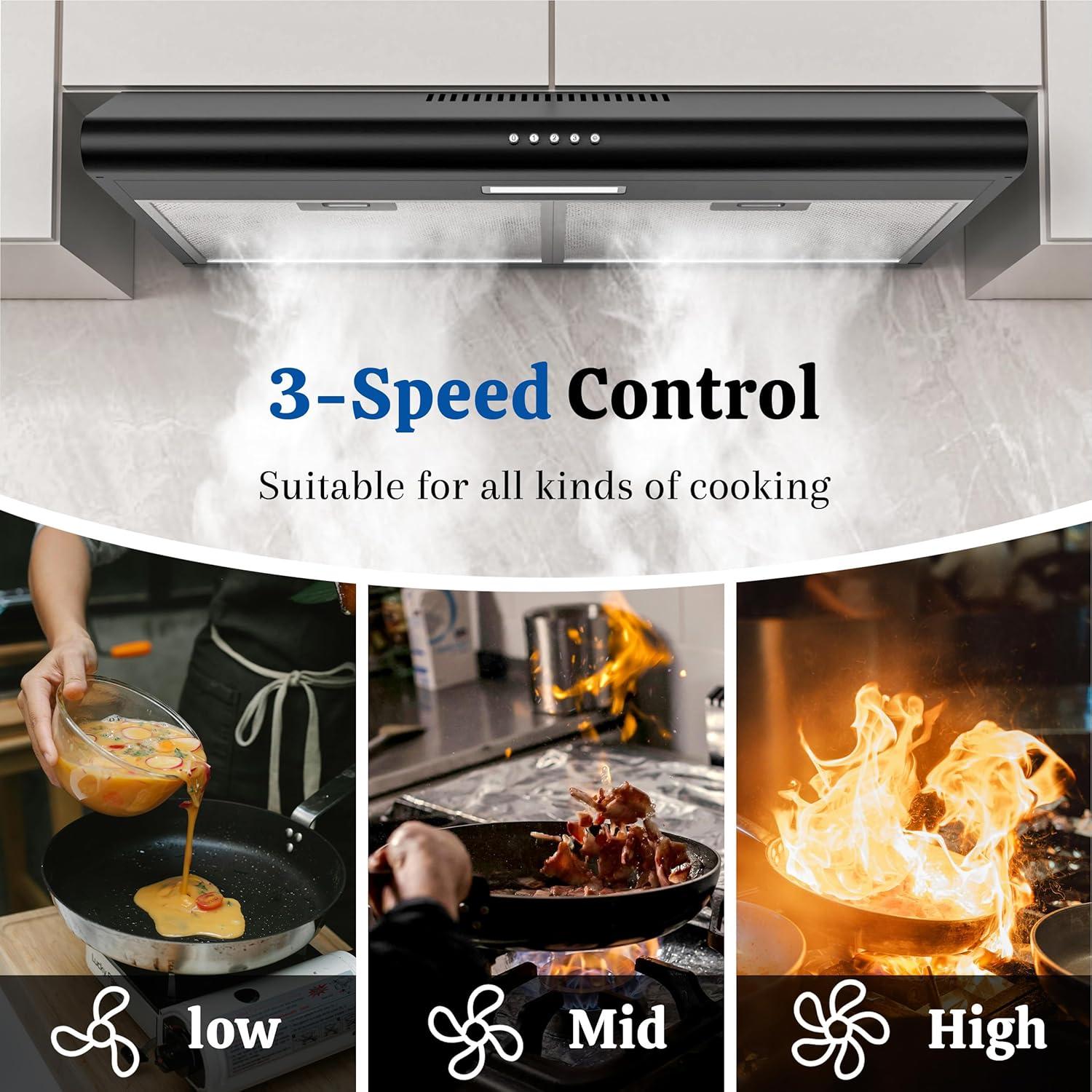 Campana Extractora FIREGAS 30" Negra Bajo Gabinete 250 CFM