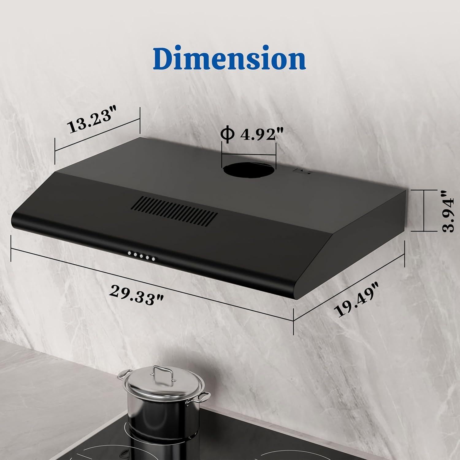 Campana Extractora FIREGAS 30" Negra Bajo Gabinete 250 CFM