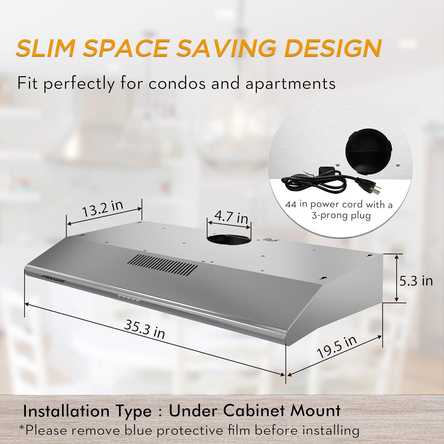 Campana Extractora FIREGAS 91 cm Bajo Gabinete Acero Inoxidable