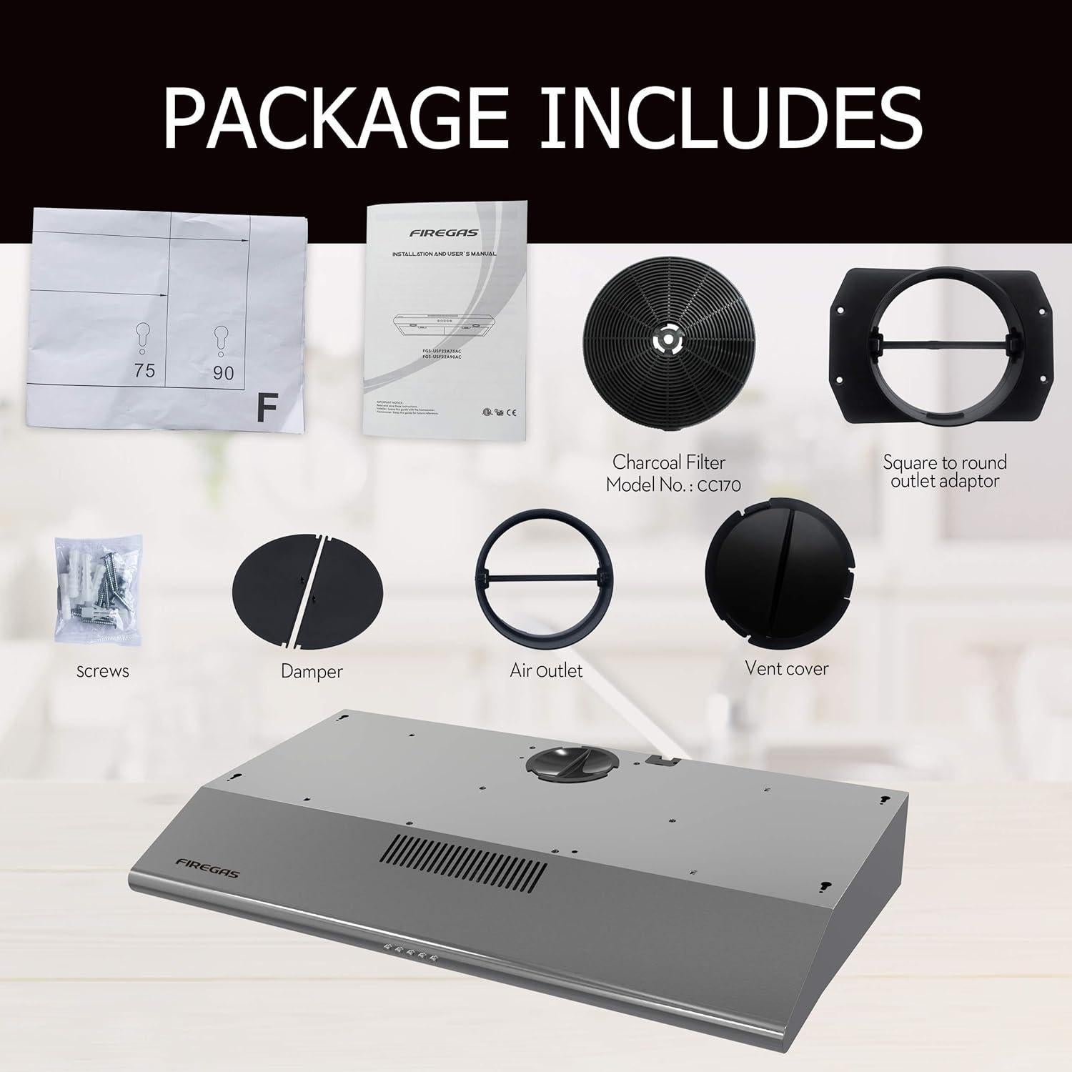 Campana Extractora FIREGAS 91 cm Bajo Gabinete Acero Inoxidable