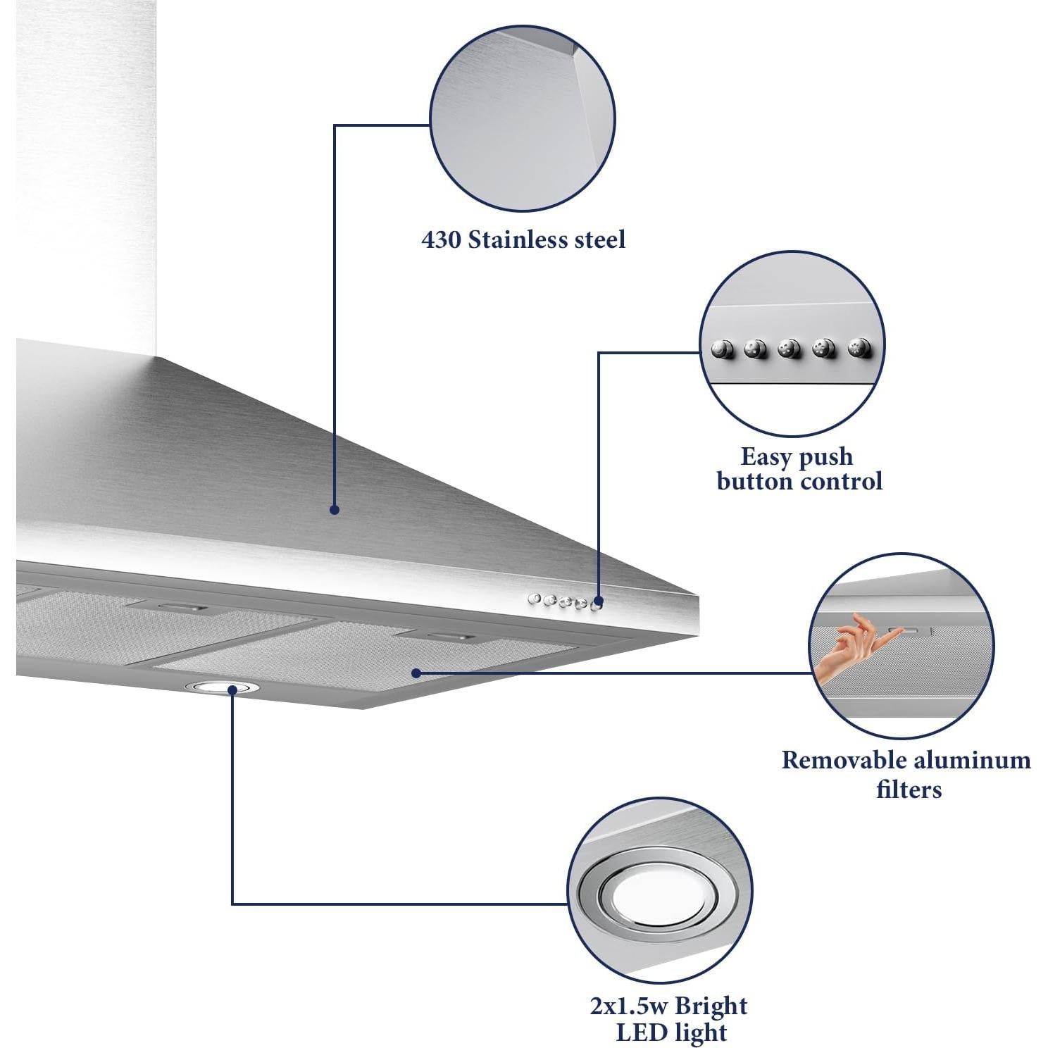 Campana de cocina Soonye SOP07-36 90cm 450 CFM acero inoxidable
