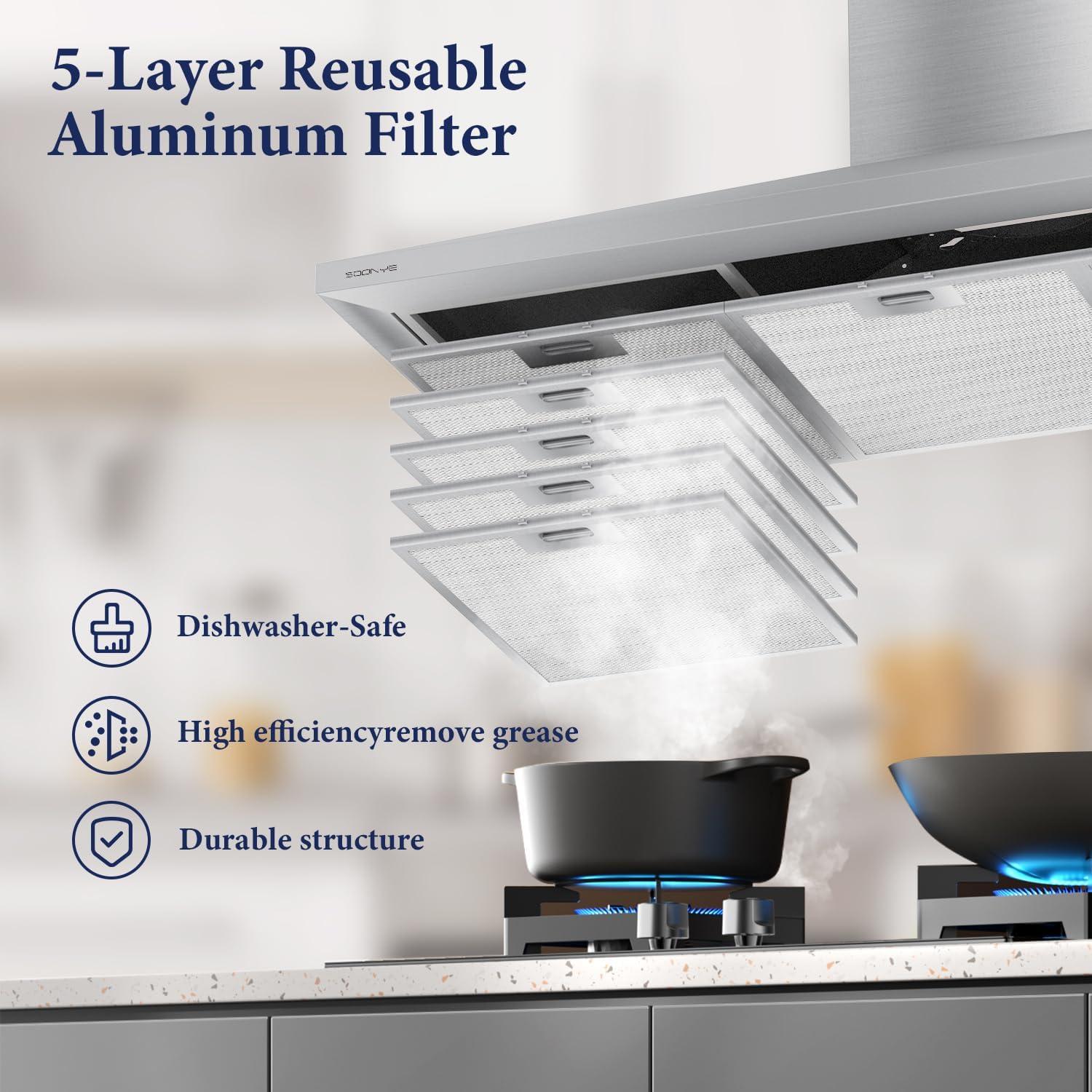 Campana de cocina Soonye SOP07-36 90cm 450 CFM acero inoxidable