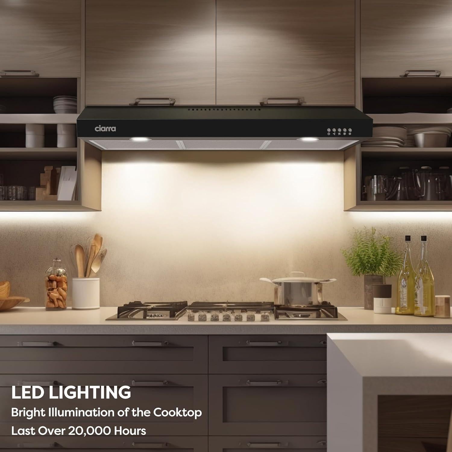 Campana Extractora CIARRA CAB75905 Negra 30" Montaje Bajo Gabinete