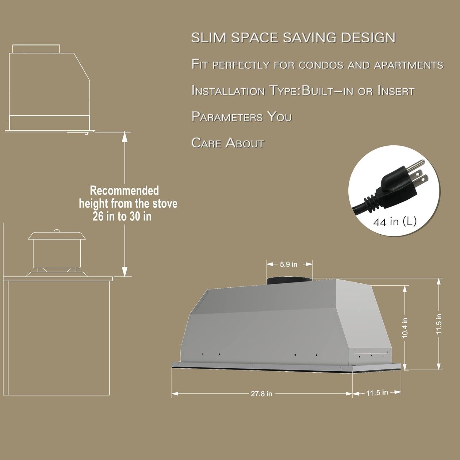 Campana Extractora FIREGAS 76 cm 600 CFM Ductada/Sin Ducto