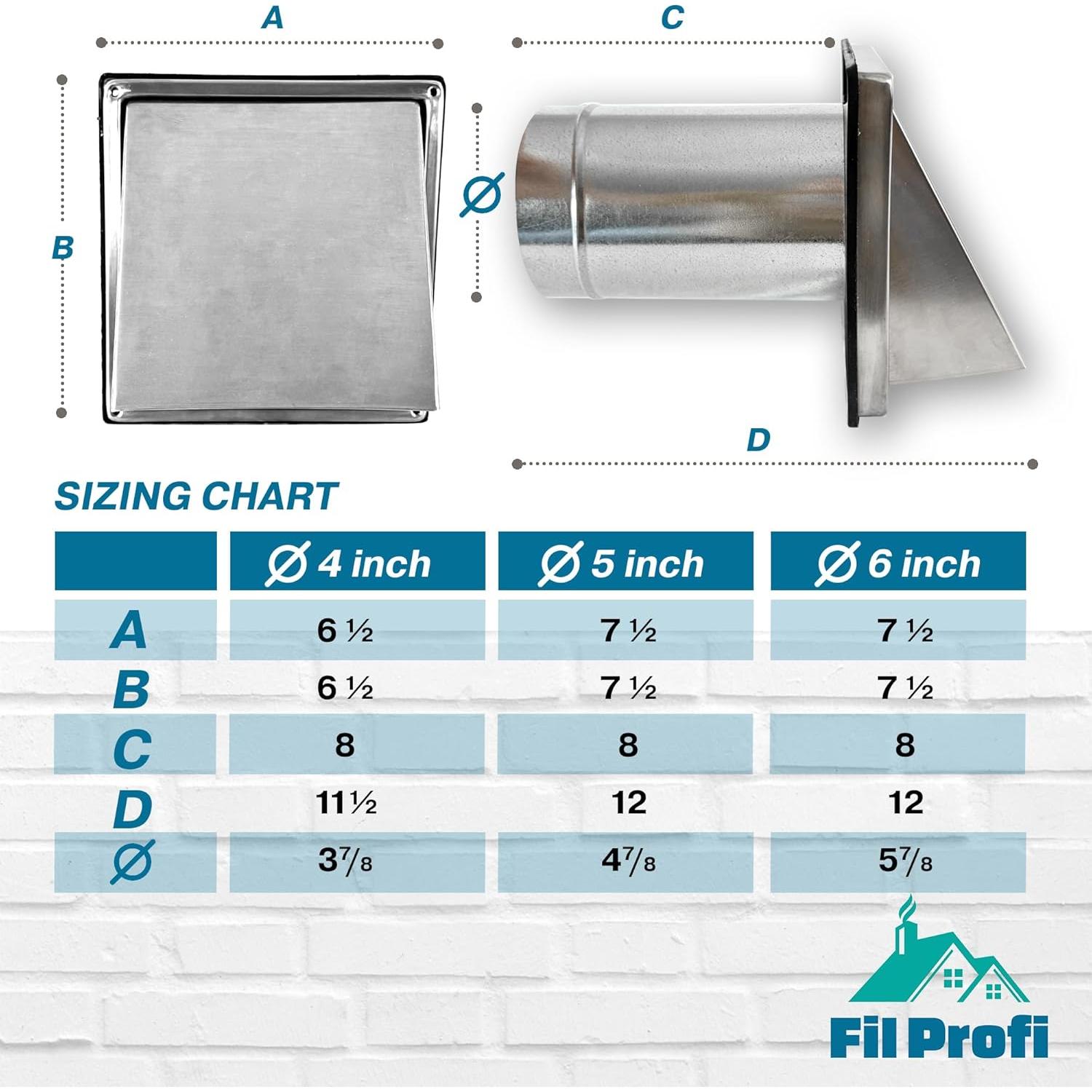 Cubierta de Ventilación de Pared FILPROFI 15.24 cm Acero Inoxidable