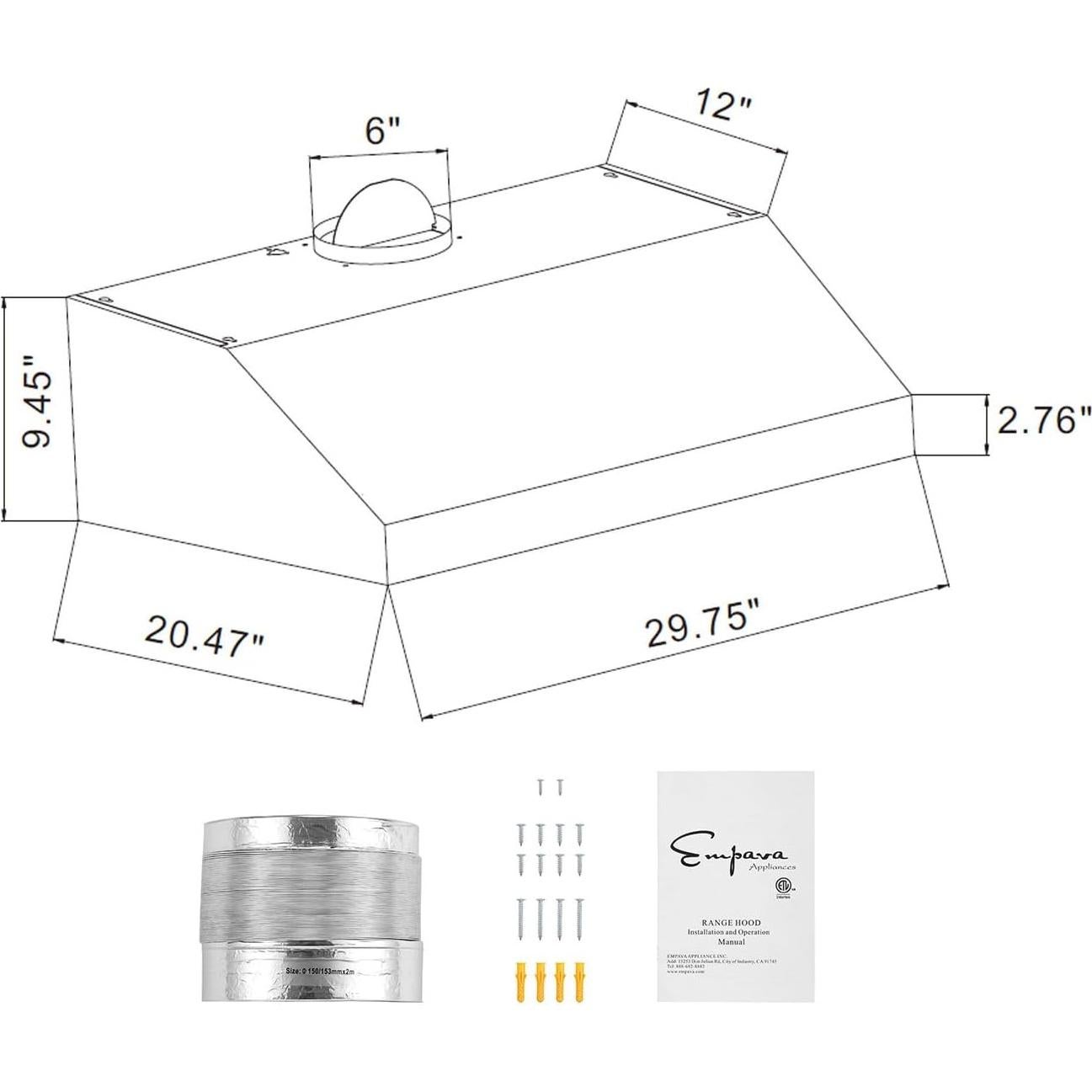 Campana Extractora Empava Bajo Gabinete 400 CFM Acero Inoxidable