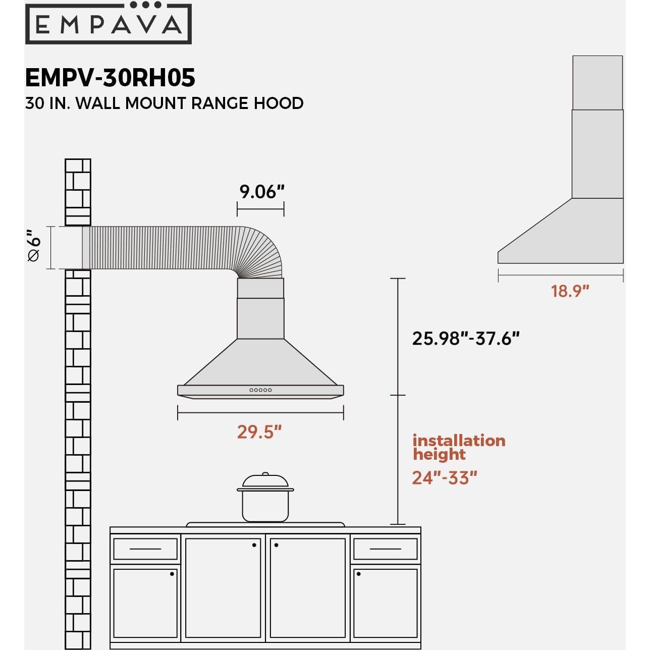 Campana Extractora Empava 76 cm Montada en Pared 400 CFM