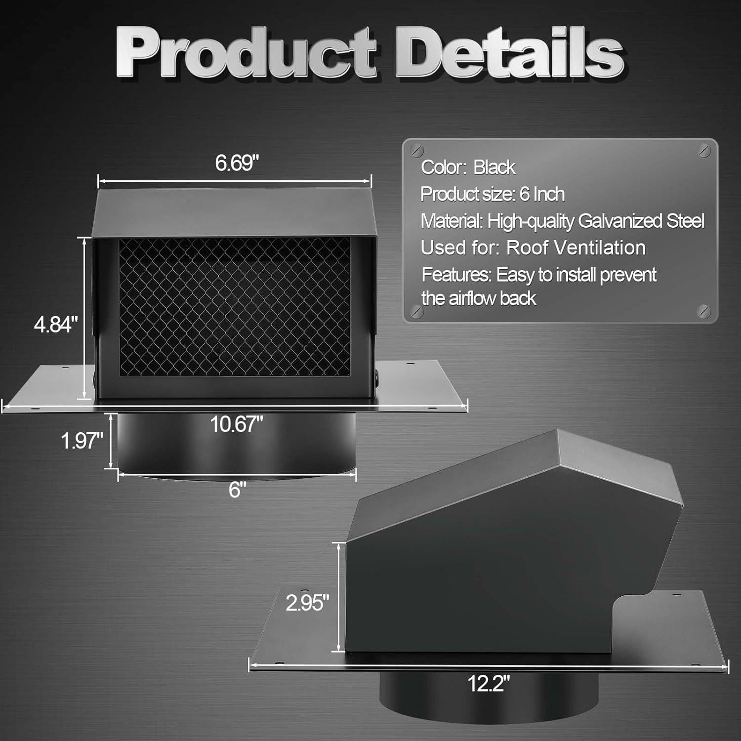 Tapa de Ventilación de Techo 6 Pulgadas TrivdPro Negra