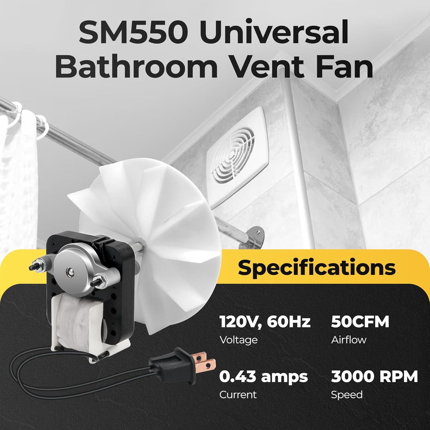 Motor de Ventilador de Baño Universal Fetechmate SM550 50CFM 120V