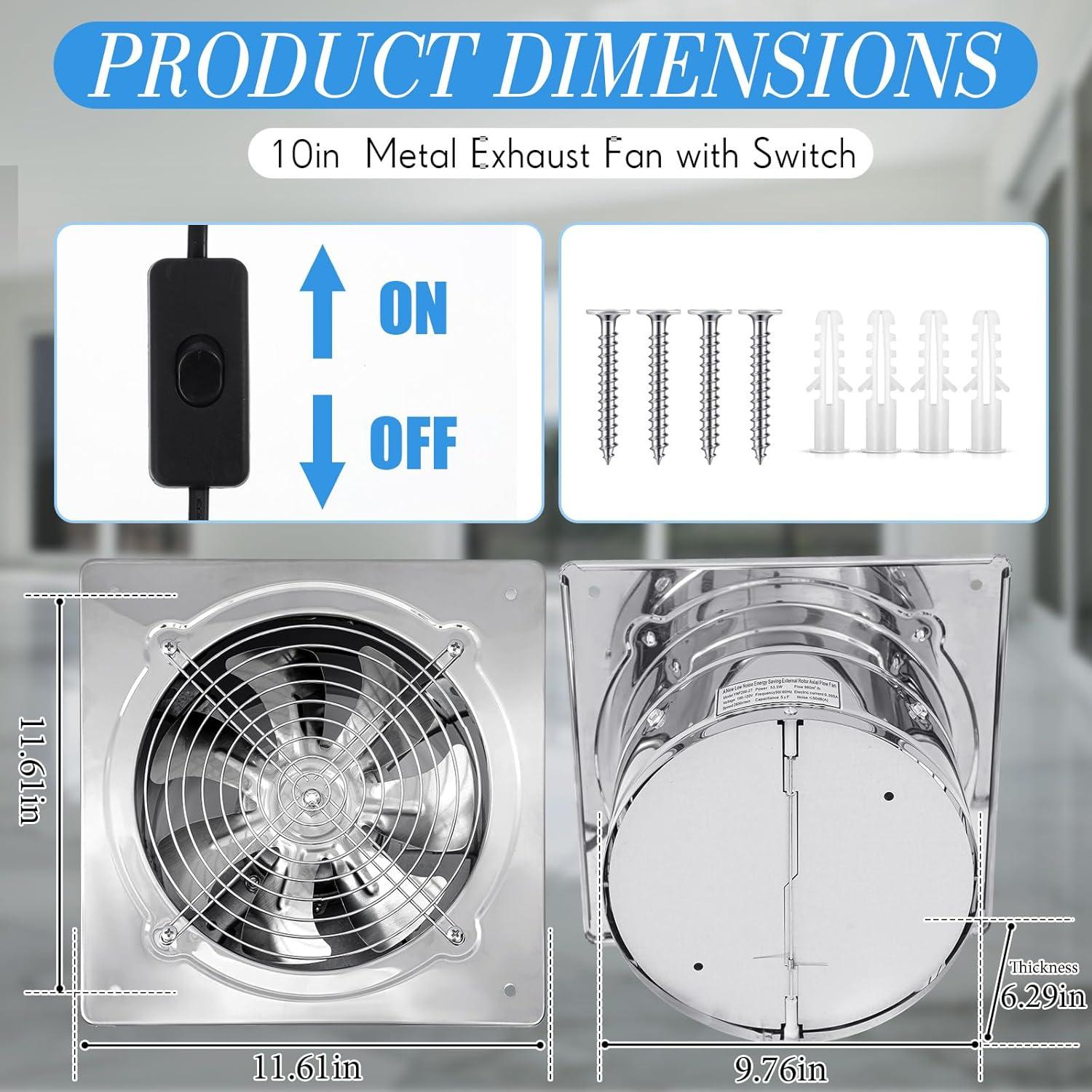 Ventilador de Escape 10" Yaocom 988 CFM Plata para Baño y Cocina