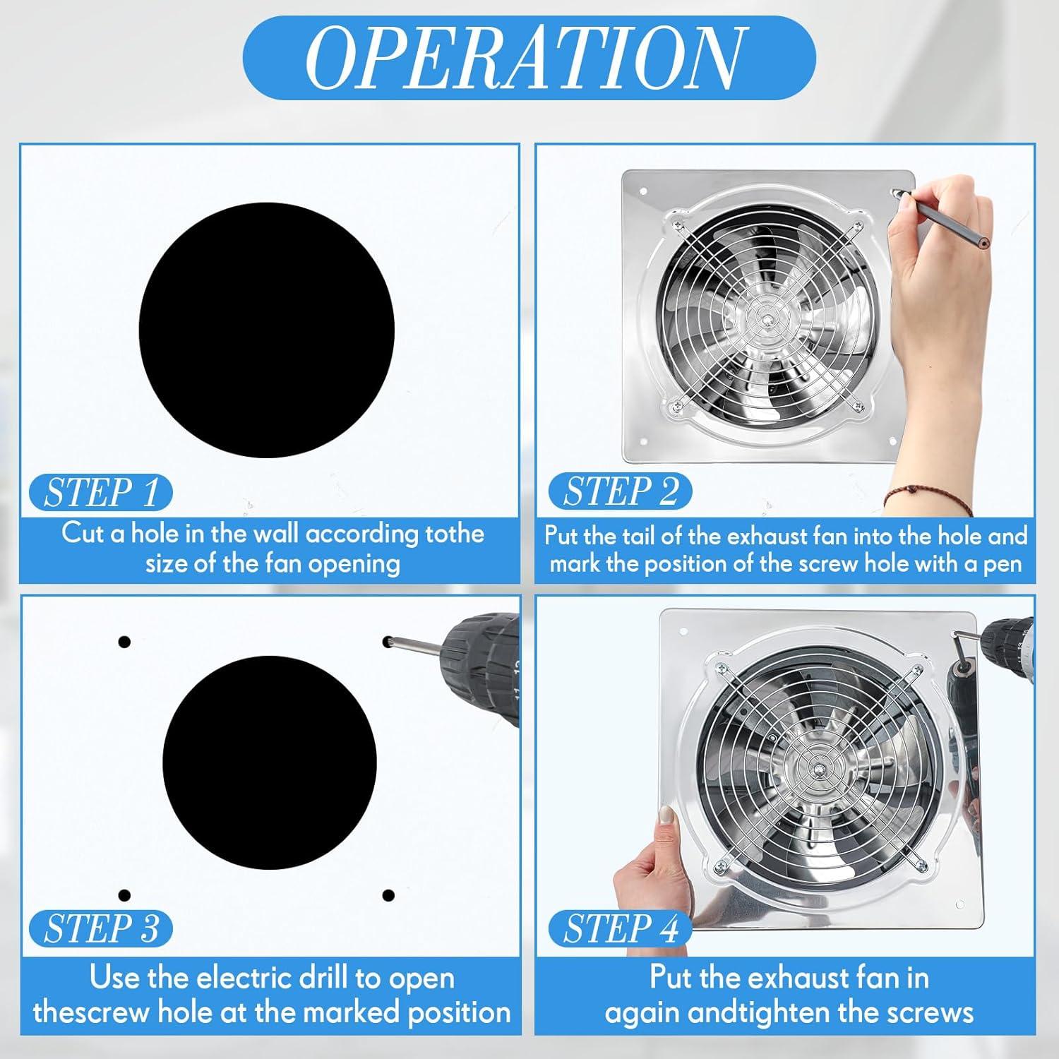 Ventilador de Escape 10" Yaocom 988 CFM Plata para Baño y Cocina