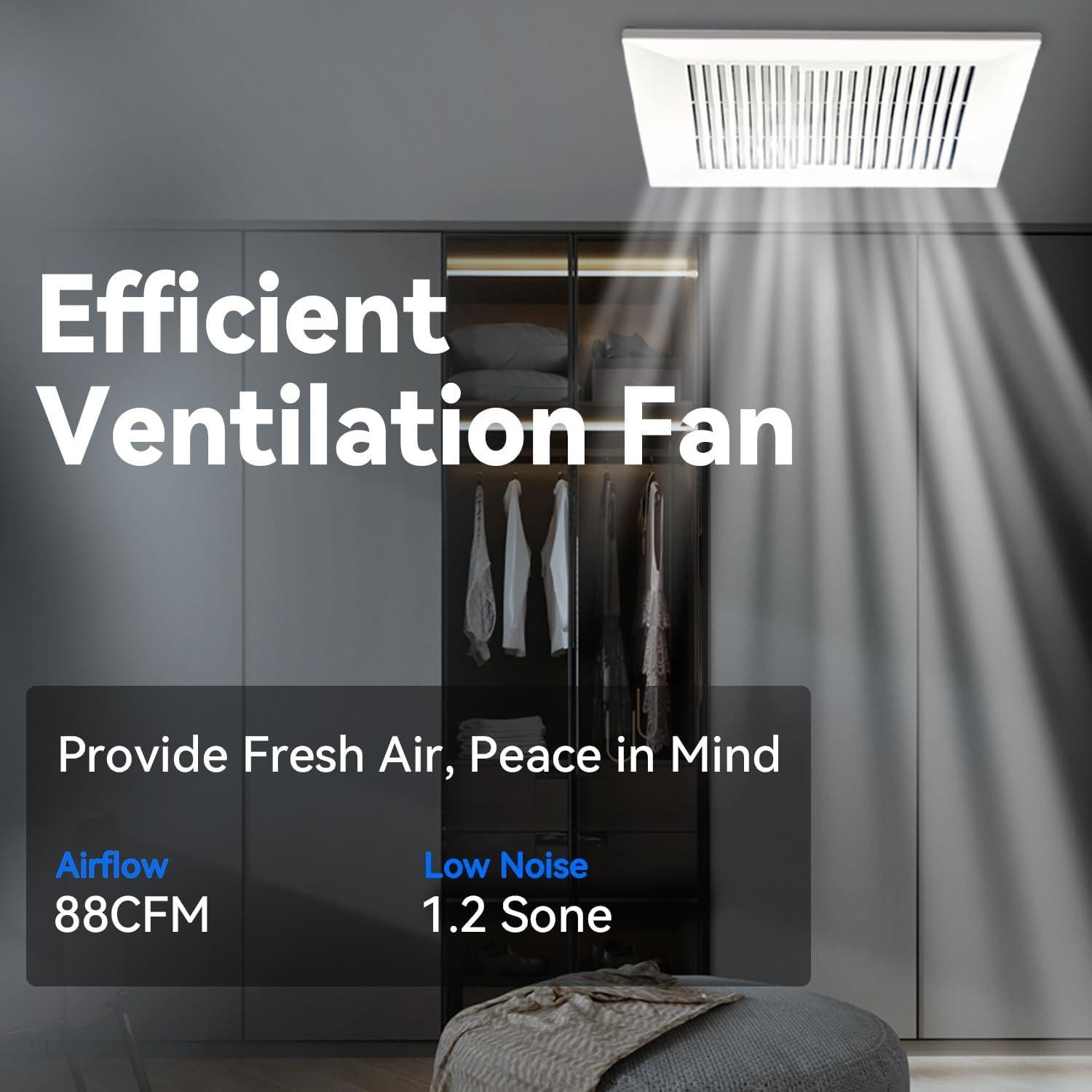 Ventilador de Baño Dcfairfan 88CFM Ultra Silencioso 1.2 Sones