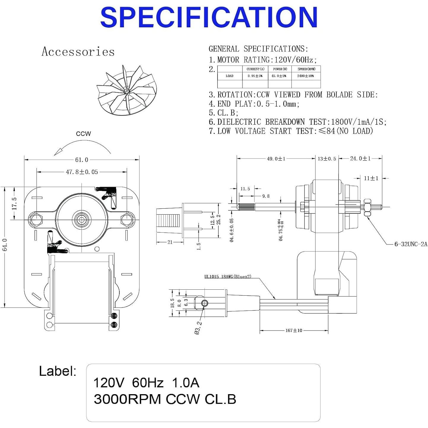 Motor de Ventilador de Baño BOJACK 120V 1A Compatible Nutone