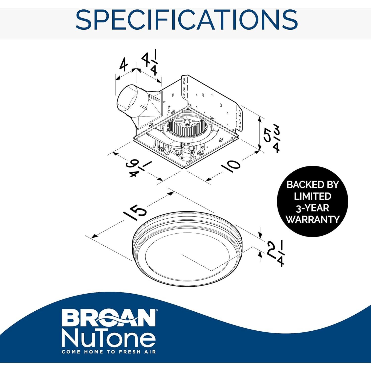 Ventilador de Baño Broan-NuTone AER80LWH 80 CFM LED Blanco