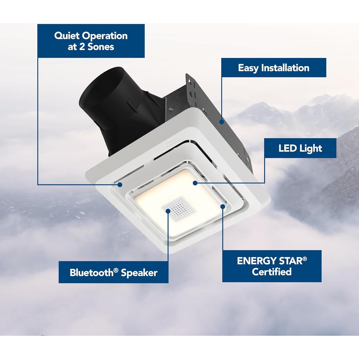 Ventilador de Extracción de Baño Broan-NuTone 70 CFM con Altavoz Bluetooth y Luz LED