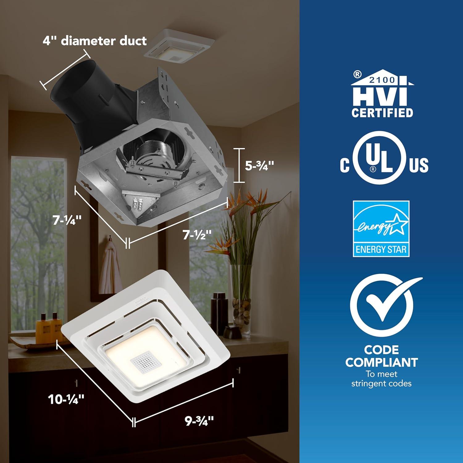 Ventilador de Extracción de Baño Broan-NuTone 70 CFM con Altavoz Bluetooth y Luz LED