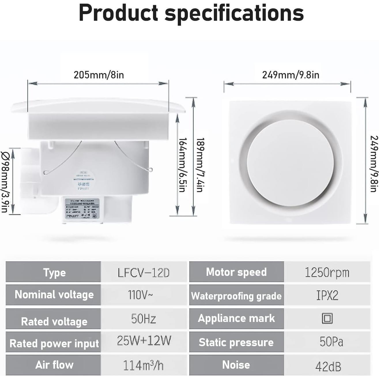 Ventilador Extractor de Baño TWSOUL 25W 110V 20.5x20.5cm