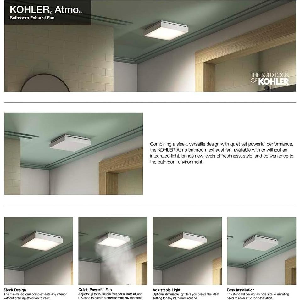 Ventilador de Baño KOHLER Atmo con Luz 35.4x35.4cm