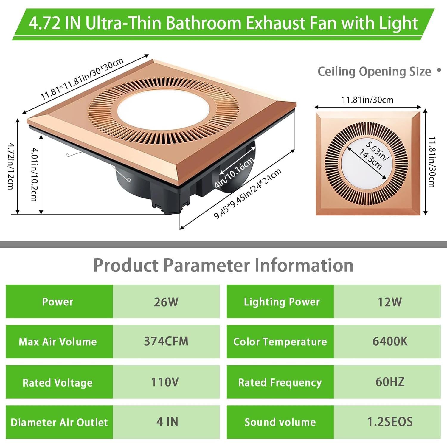 Ventilador Extractor de Baño OKCMTR con Luz LED 30x30cm