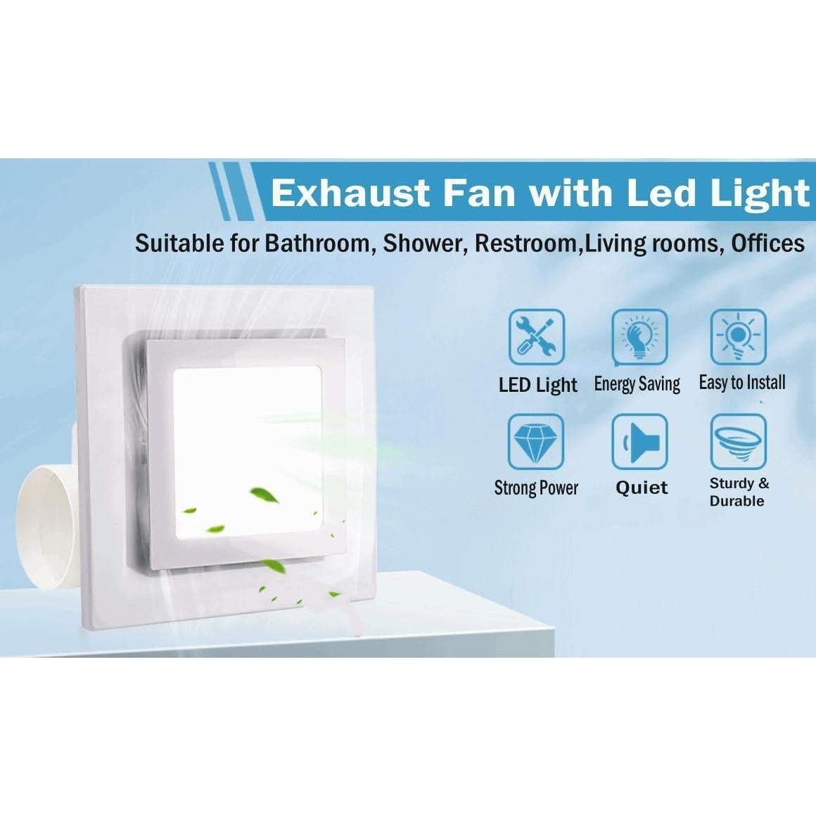 Ventilador Extractor de Baño MEOZRI DK-250 con Luz LED 42W