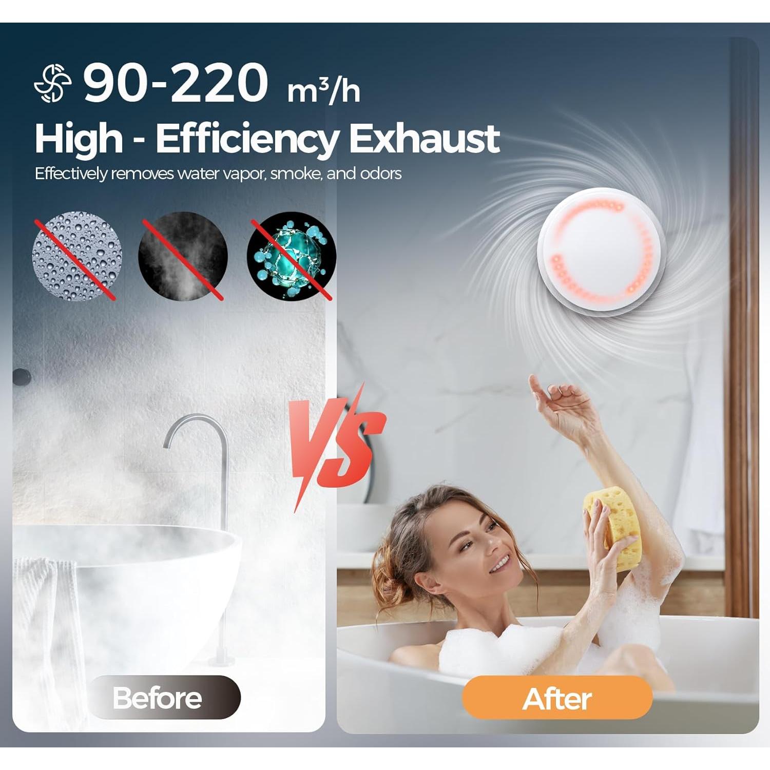 Ventilador Extractor de Baño RUBBUL P108A2 con Luz LED 3000 RPM