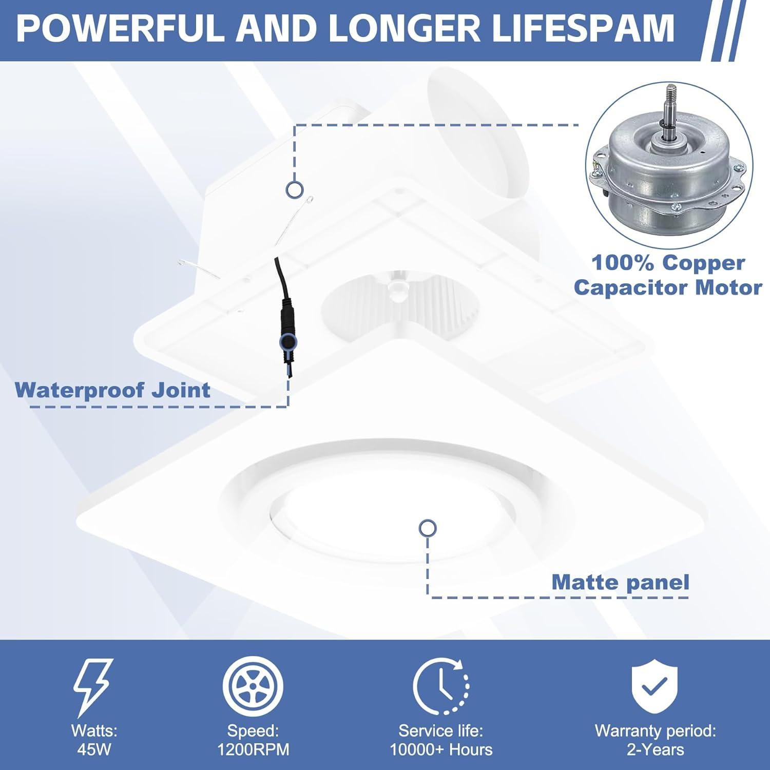 Ventilador Extractor de Baño POWERENG con Luz LED 12W 164 CFM