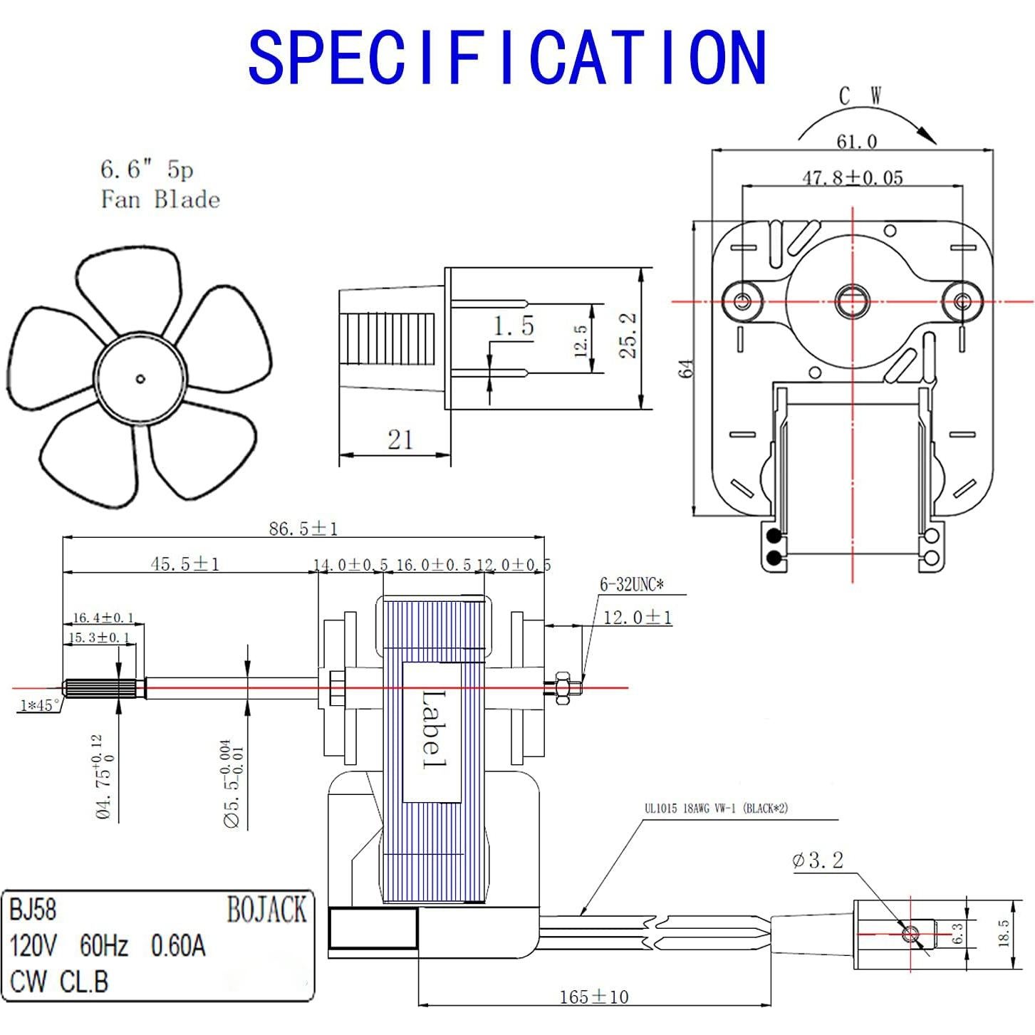 Motor de Ventilador de Baño BOJACK 120V 30W 3500RPM Reemplazo