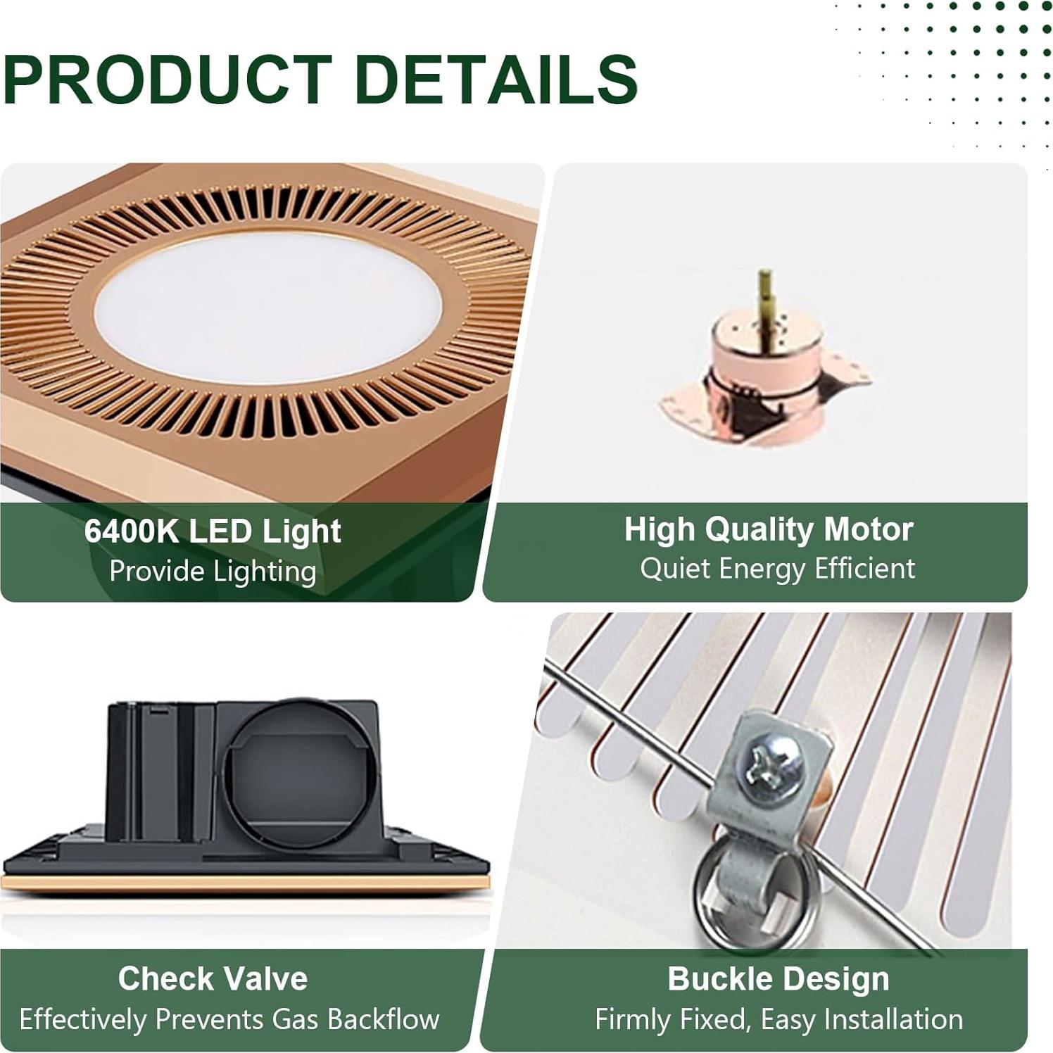 Ventilador Extractor de Baño con Luz LED 11W 165 CFM