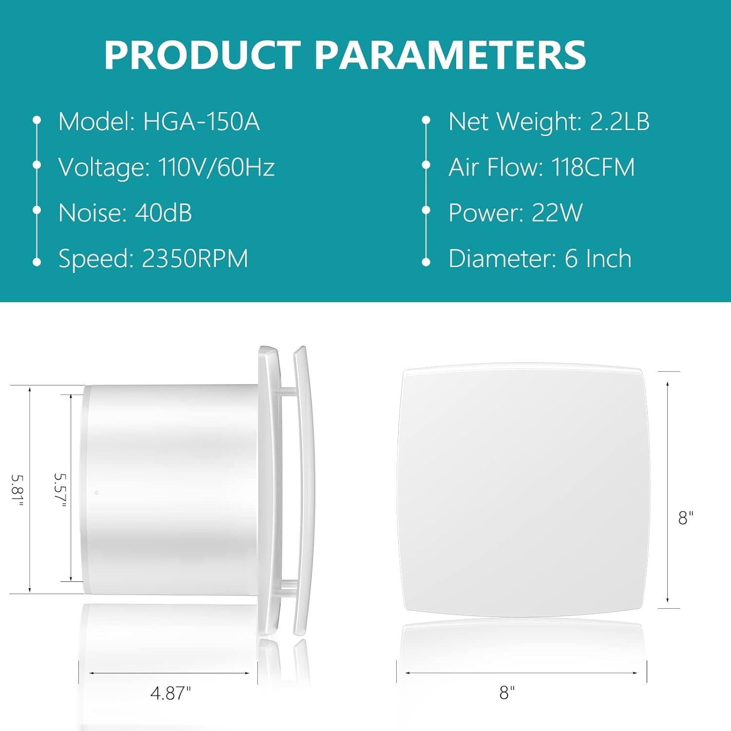 Ventilador de Escape HG Power 6" para Baño y Cocina 25W