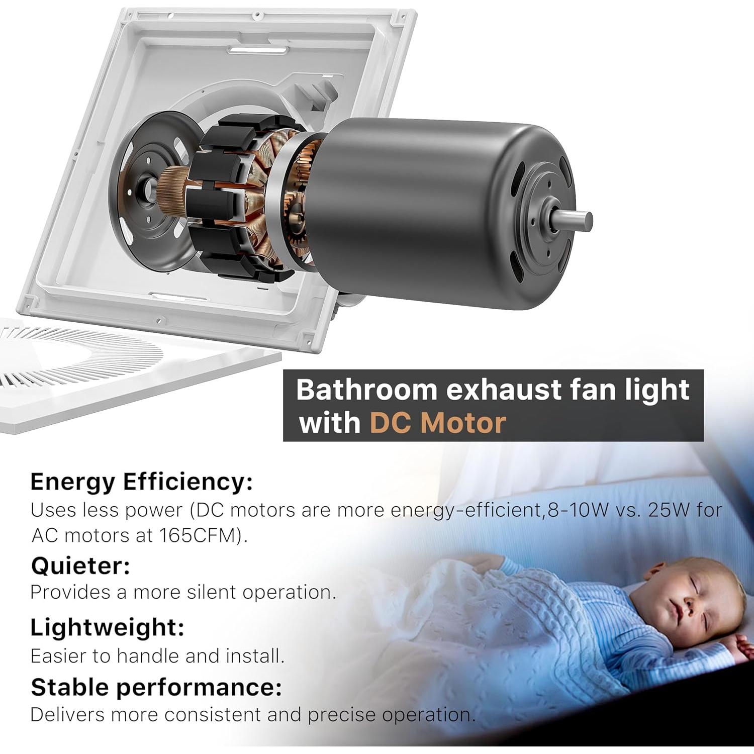Ventilador Extractor de Baño con Luz LED FWASTT 165CFM 11.8in