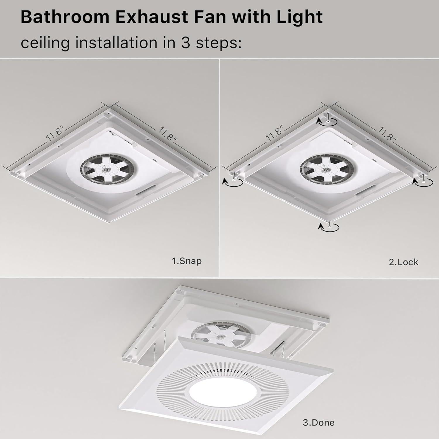 Ventilador Extractor de Baño con Luz LED FWASTT 165CFM 11.8in