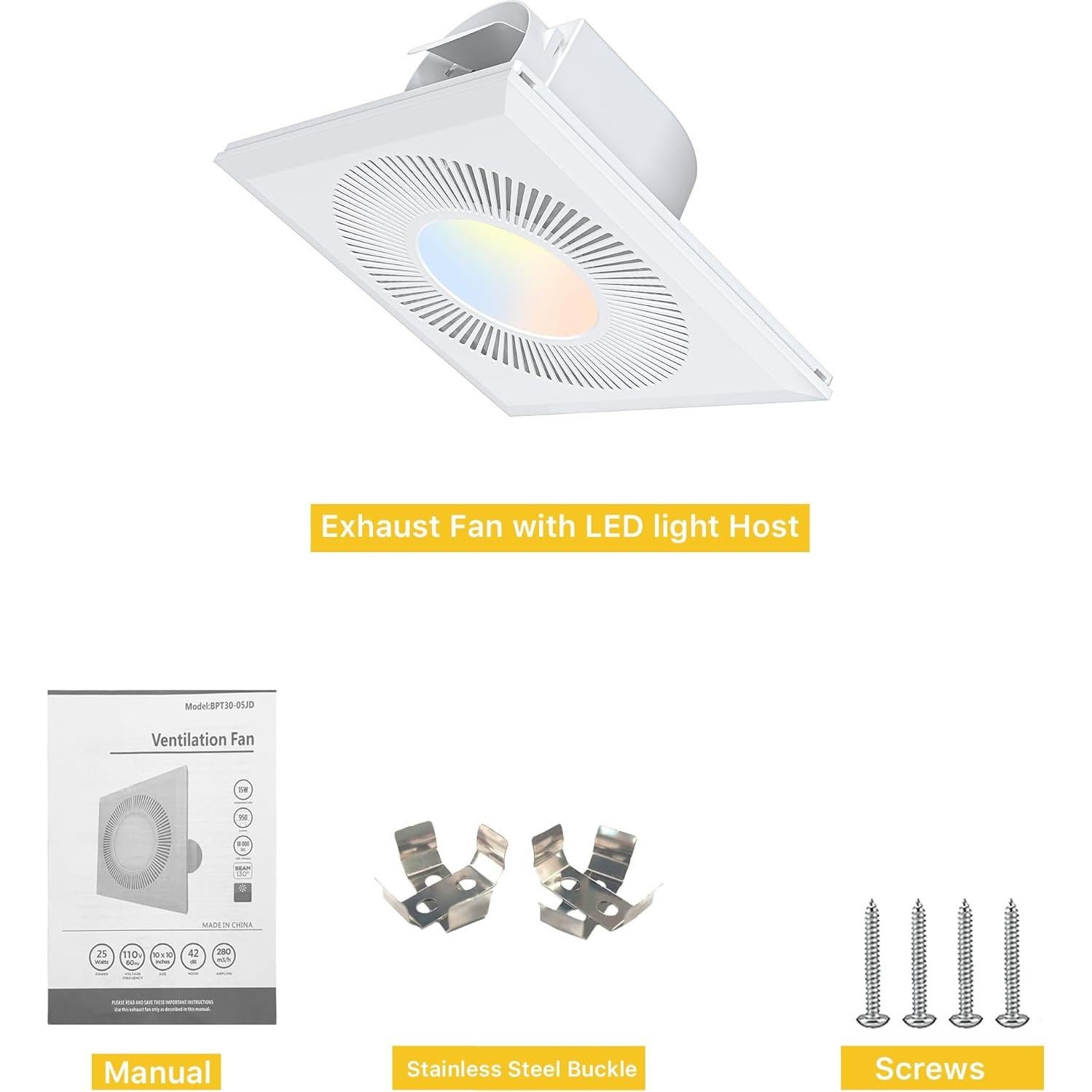 Ventilador Extractor de Baño con Luz LED FWASTT 165CFM 11.8in