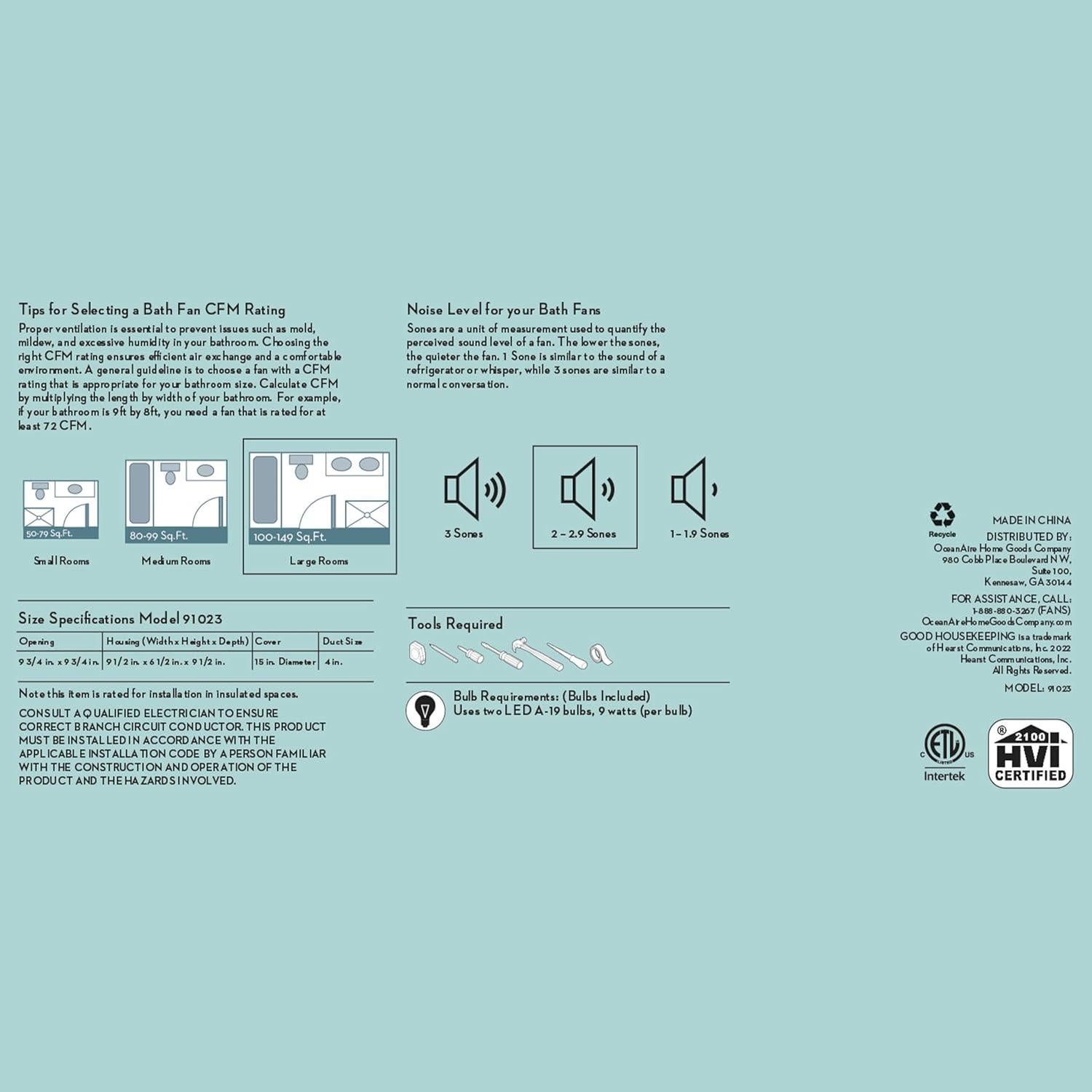 Ventilador de Baño Decorativo Good Housekeeping Sydney 110 CFM