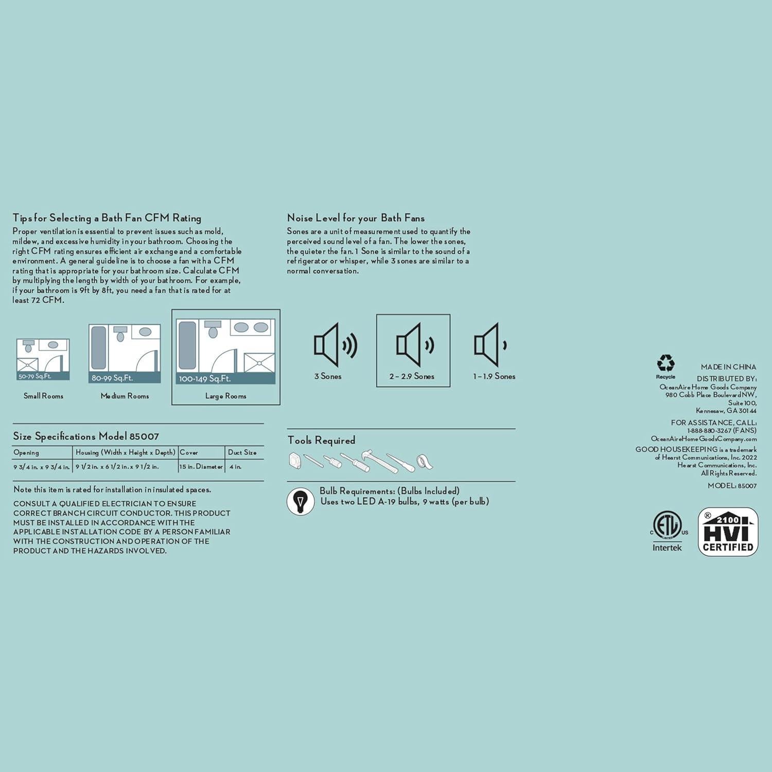 Ventilador de Baño Good Housekeeping Roman II 110 CFM 2.0 Sones