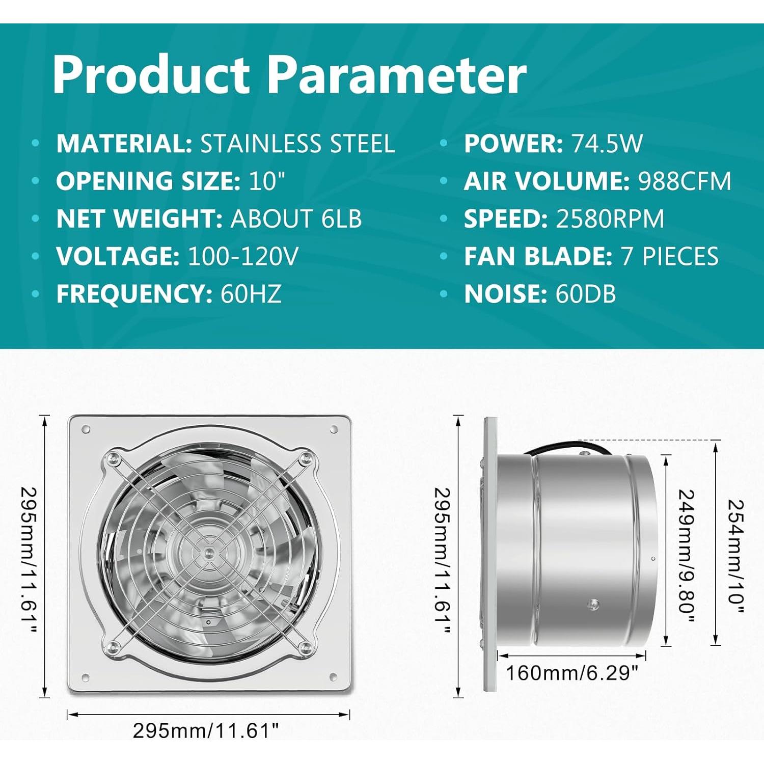 Ventilador de Escape HG Power 10 Pulgadas Metal 988 CFM