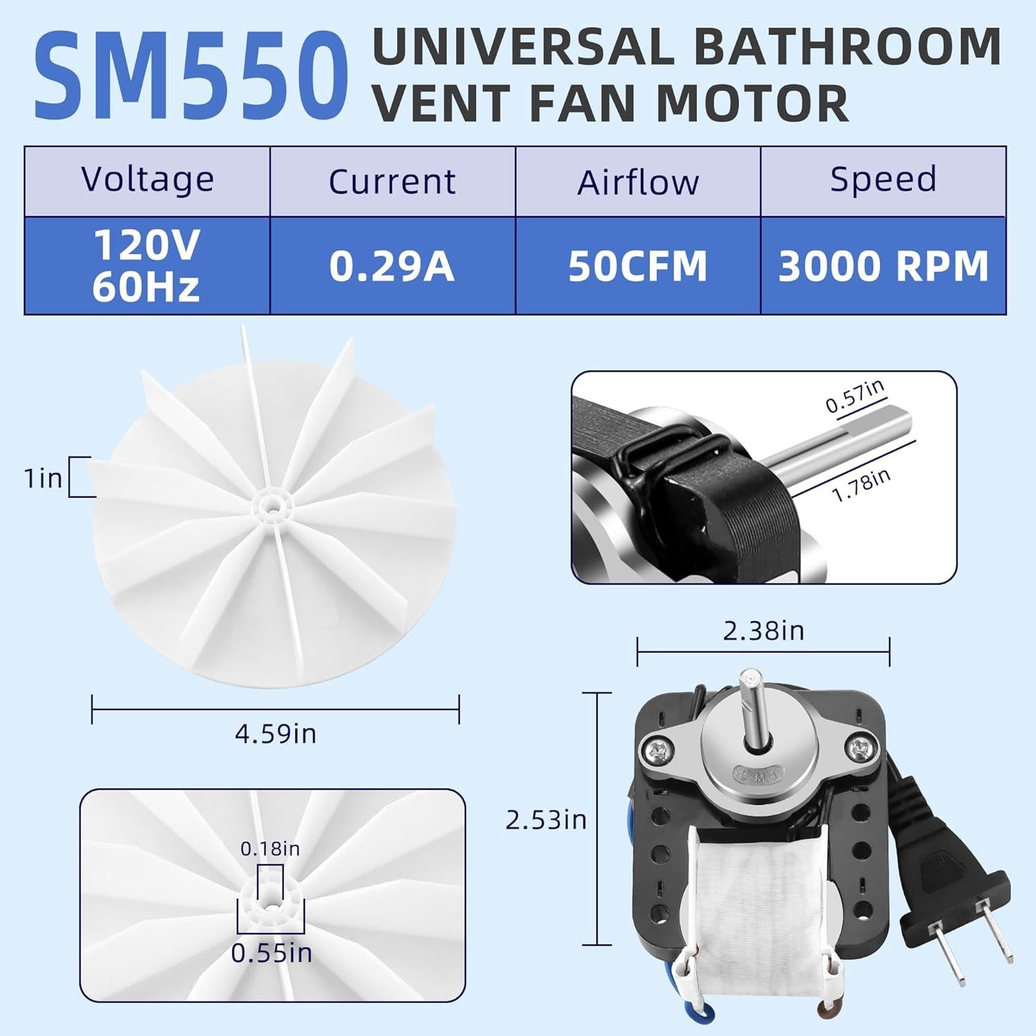 Motor de Ventilador de Baño AMI PARTS SM550 50 CFM 120V