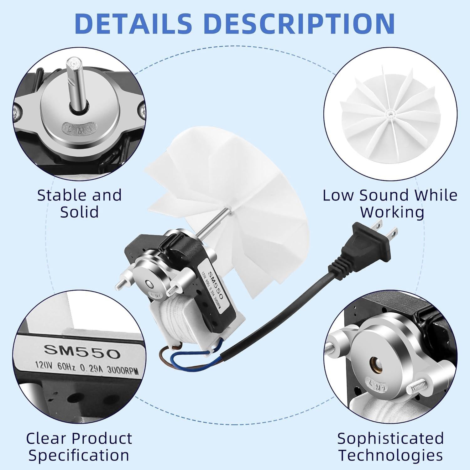 Motor de Ventilador de Baño AMI PARTS SM550 50 CFM 120V