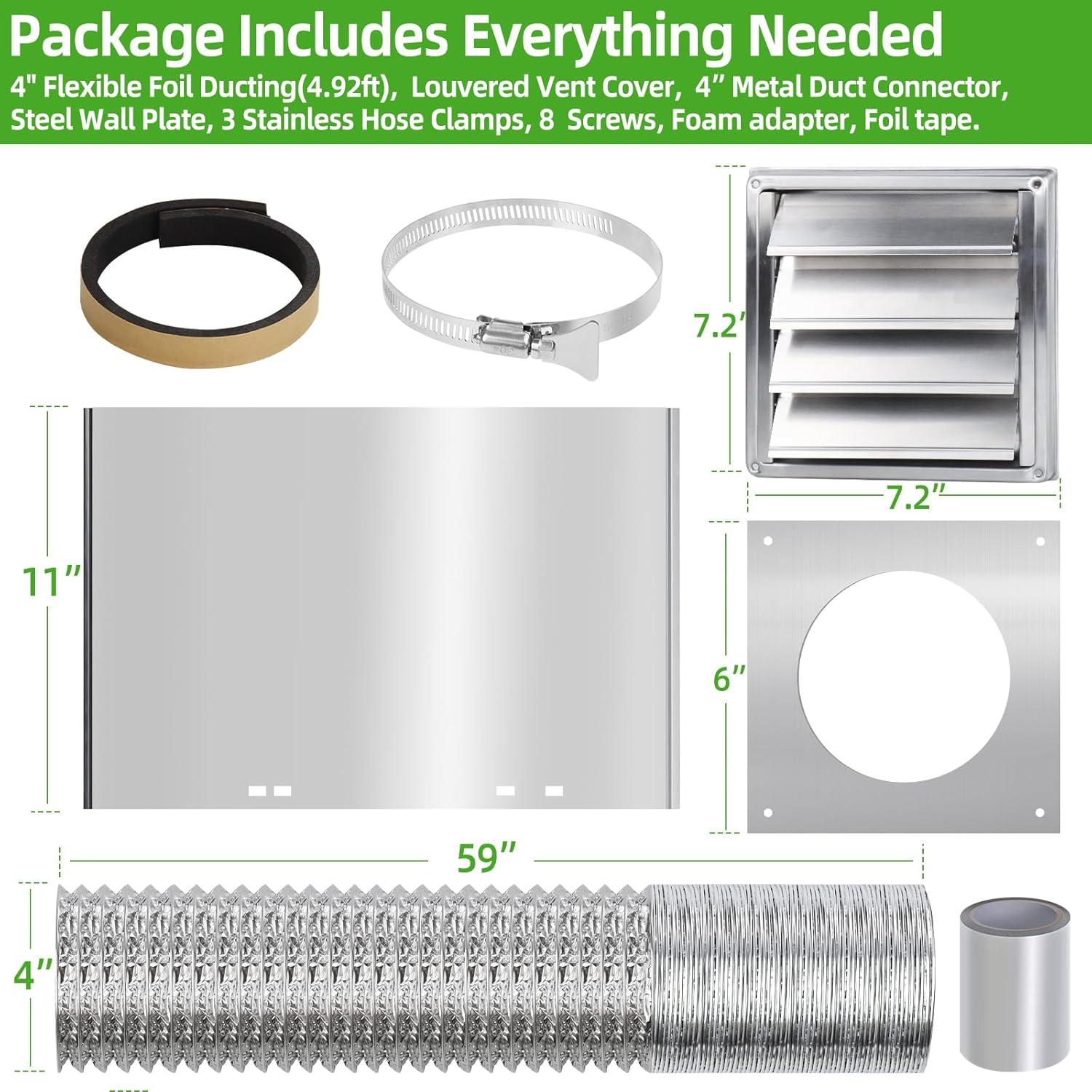 Kit de Ventilación para Secadora JIANBENKJ 4 Pulgadas Acero Inoxidable