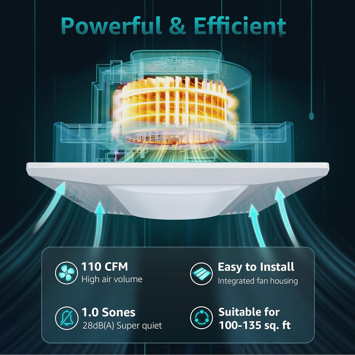 Ventilador Extractor de Baño FASDUNT 110 CFM Luz LED 3 Colores