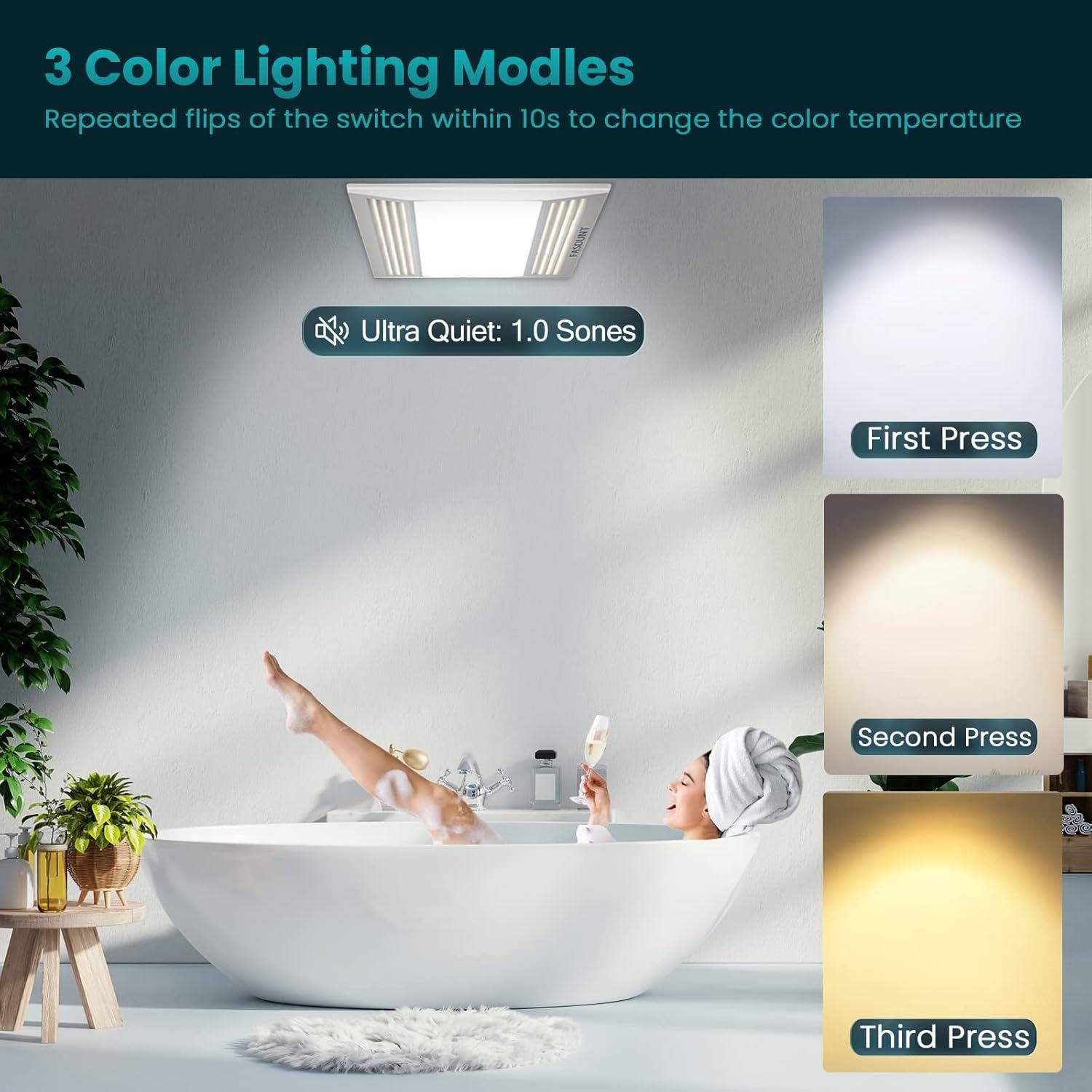 Ventilador Extractor de Baño FASDUNT 110 CFM Luz LED 3 Colores