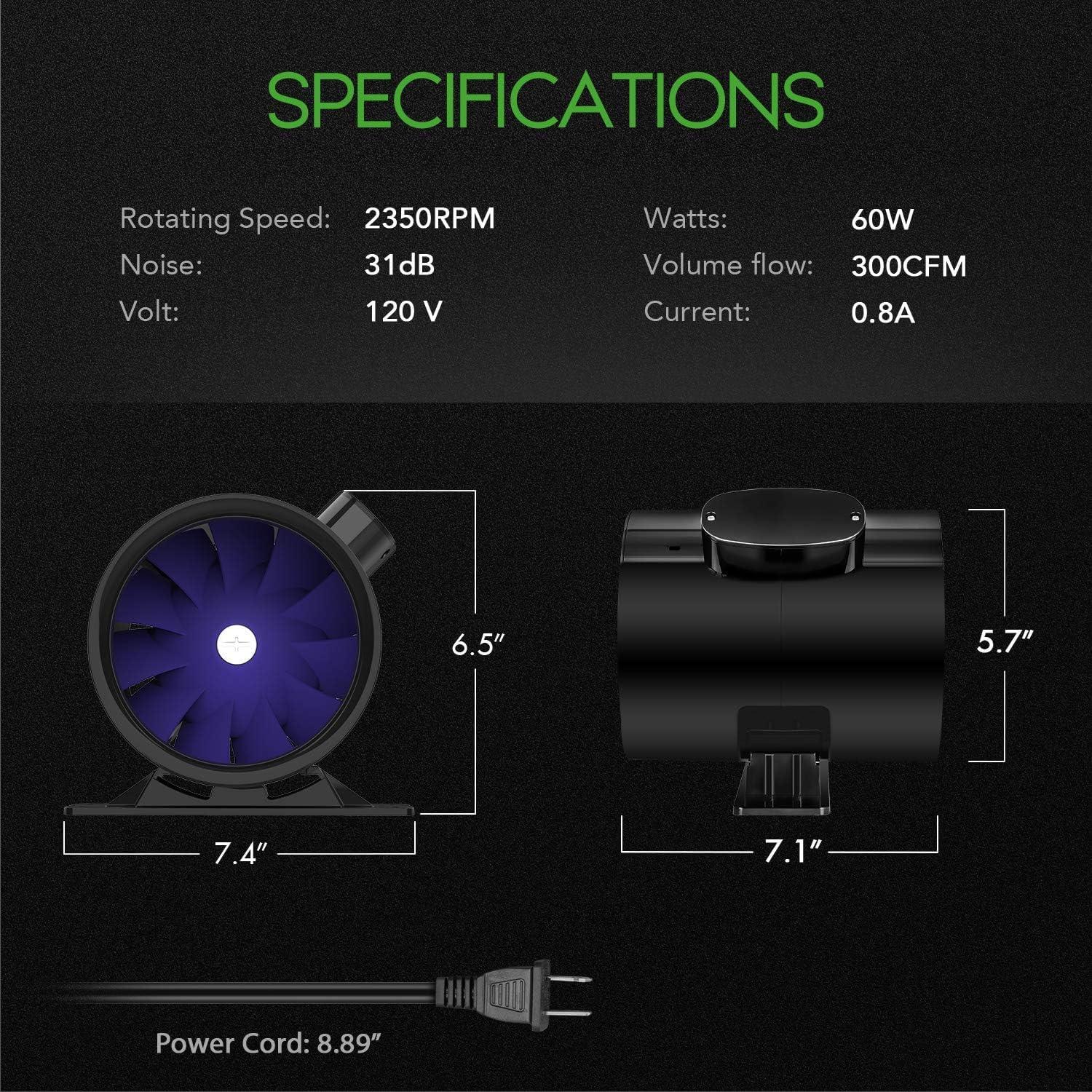 Ventilador de Conducto Silencioso iPower 6" 300 CFM 2 Paquete