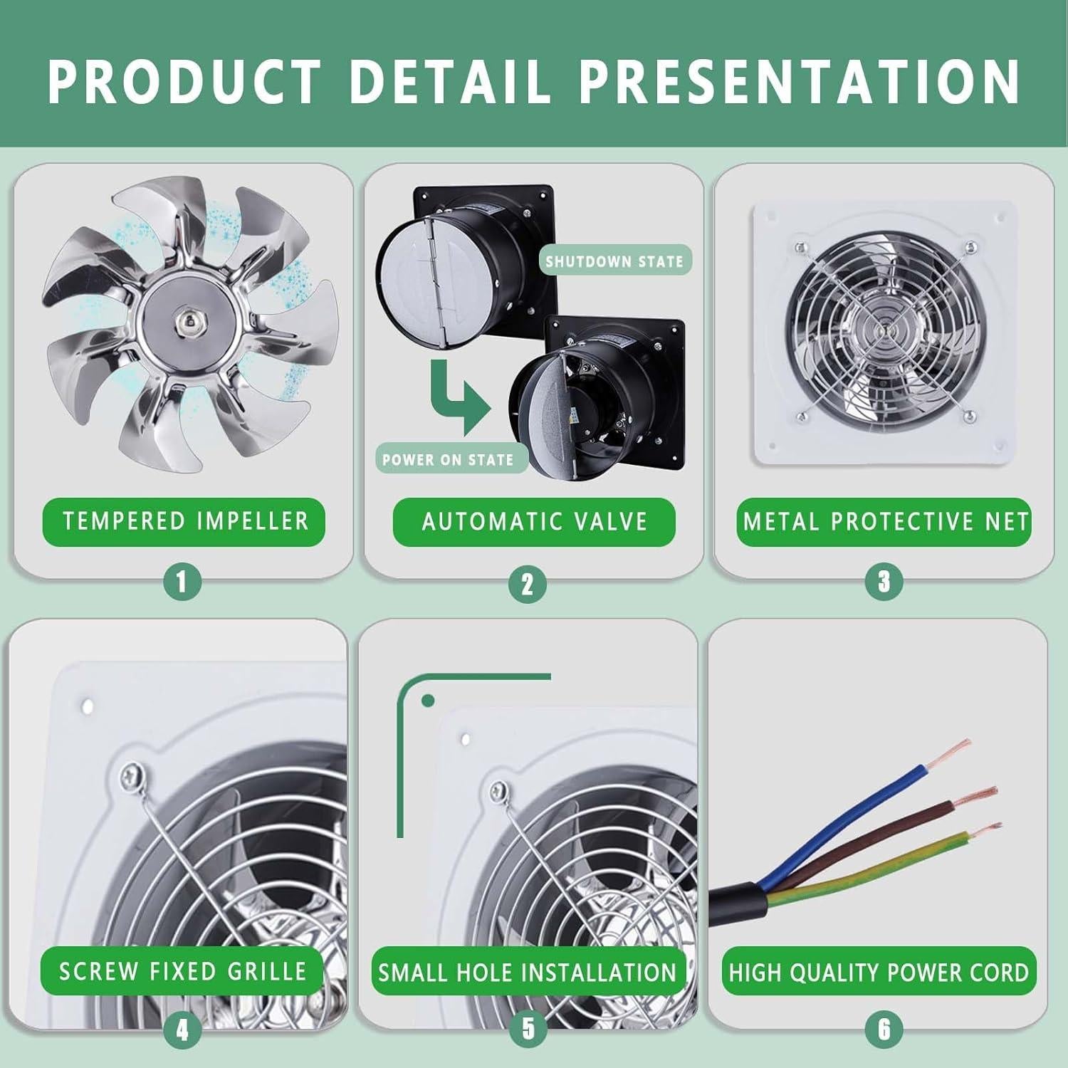 Ventilador de Escape Sanheshun 30 cm Blanco para Cocina y Baño