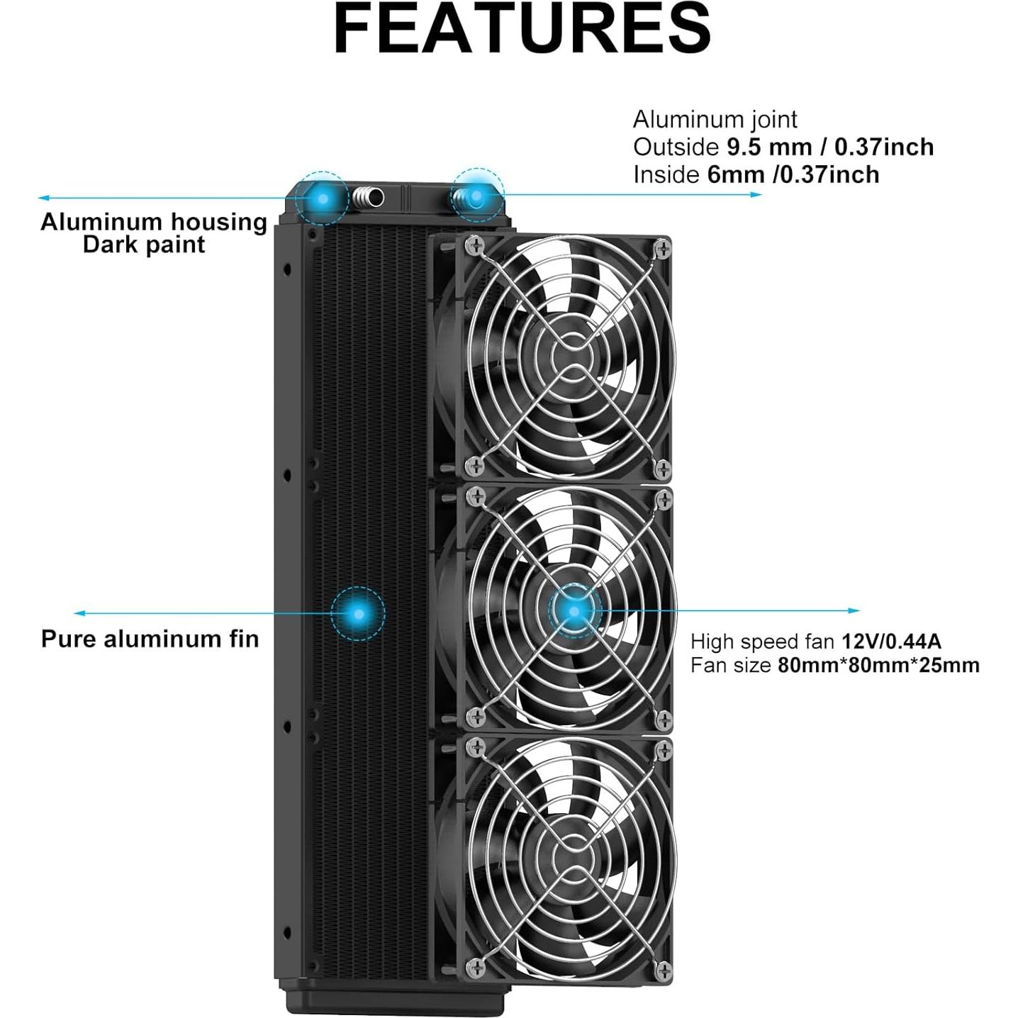 Radiador de Refrigeración por Agua Clyxgs 360mm Aluminio 12 Tubos