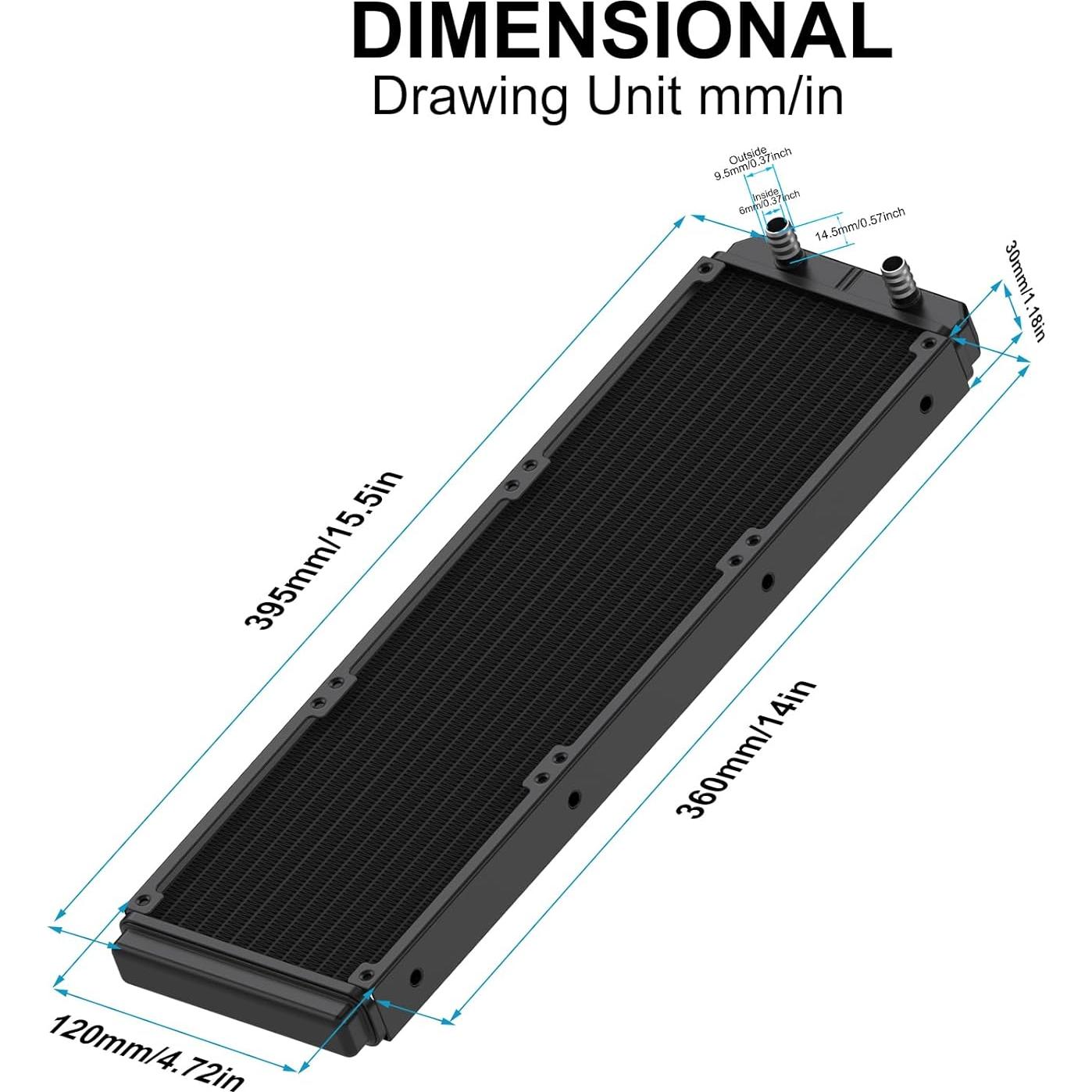 Radiador de Refrigeración por Agua Clyxgs 360mm Aluminio 12 Tubos