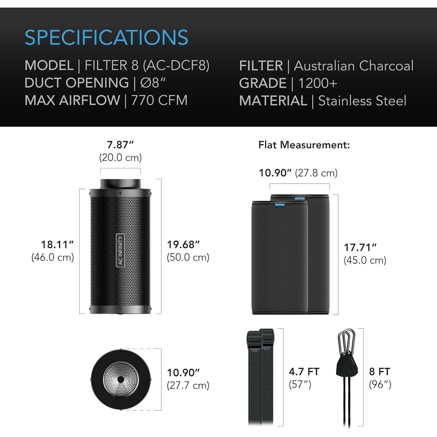 Filtro de Carbono AC Infinity 8" Premium para Cultivo