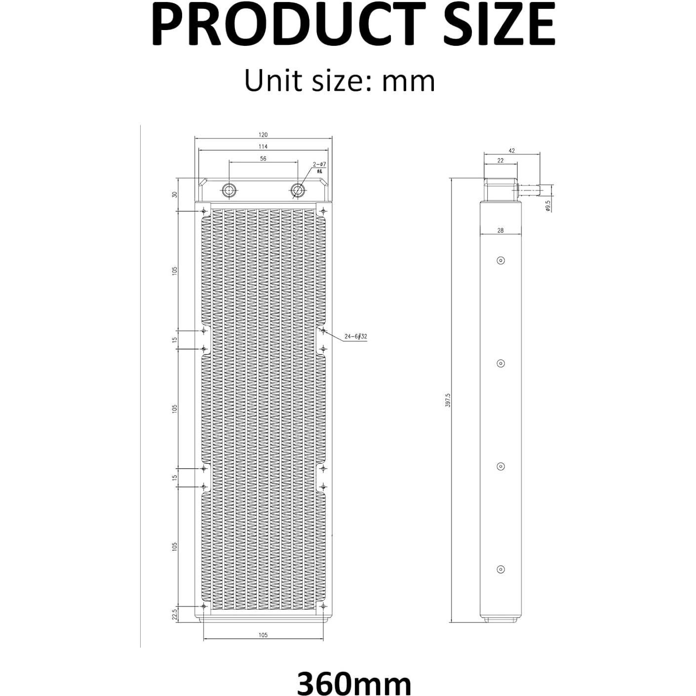 Radiador de Refrigeración por Agua DIYhz 360mm Aluminio 12 Tubos